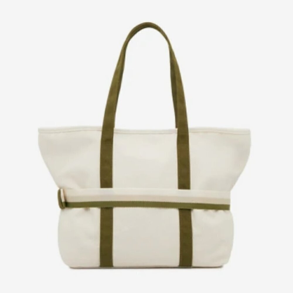 NWT DSW Exclusive Ivory Green Canvas Tote Bag with Travel Strap - Picture 5 of 12